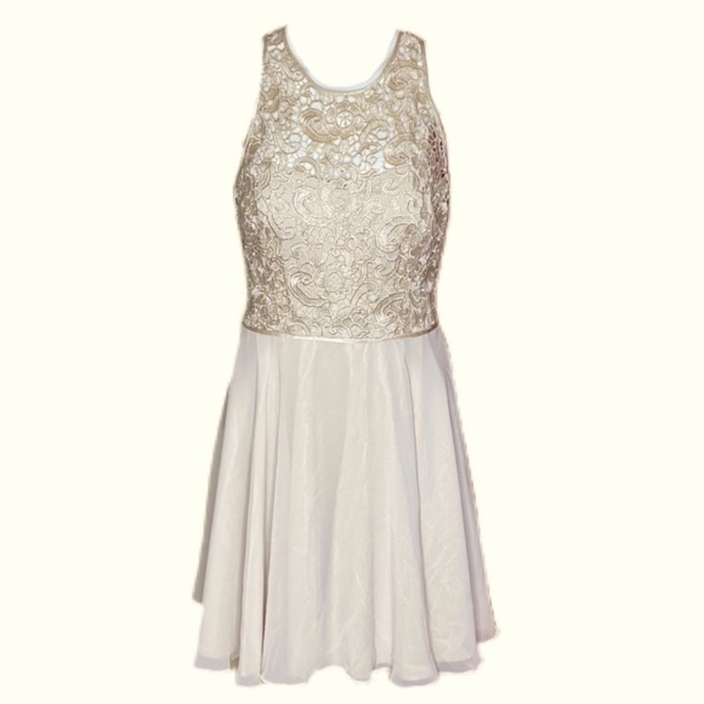 Aidan Mattox Dress Lace Halter Chiffon Circle Skirt